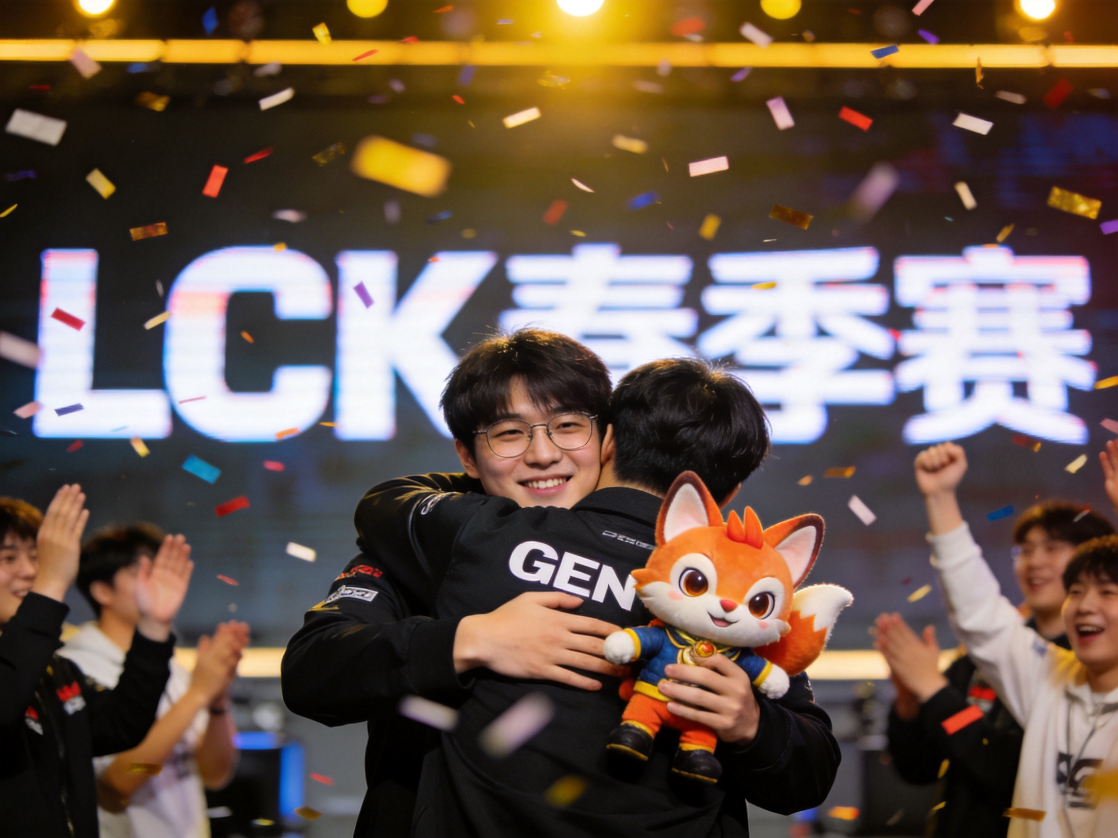 T1击败GEN赛后庆祝